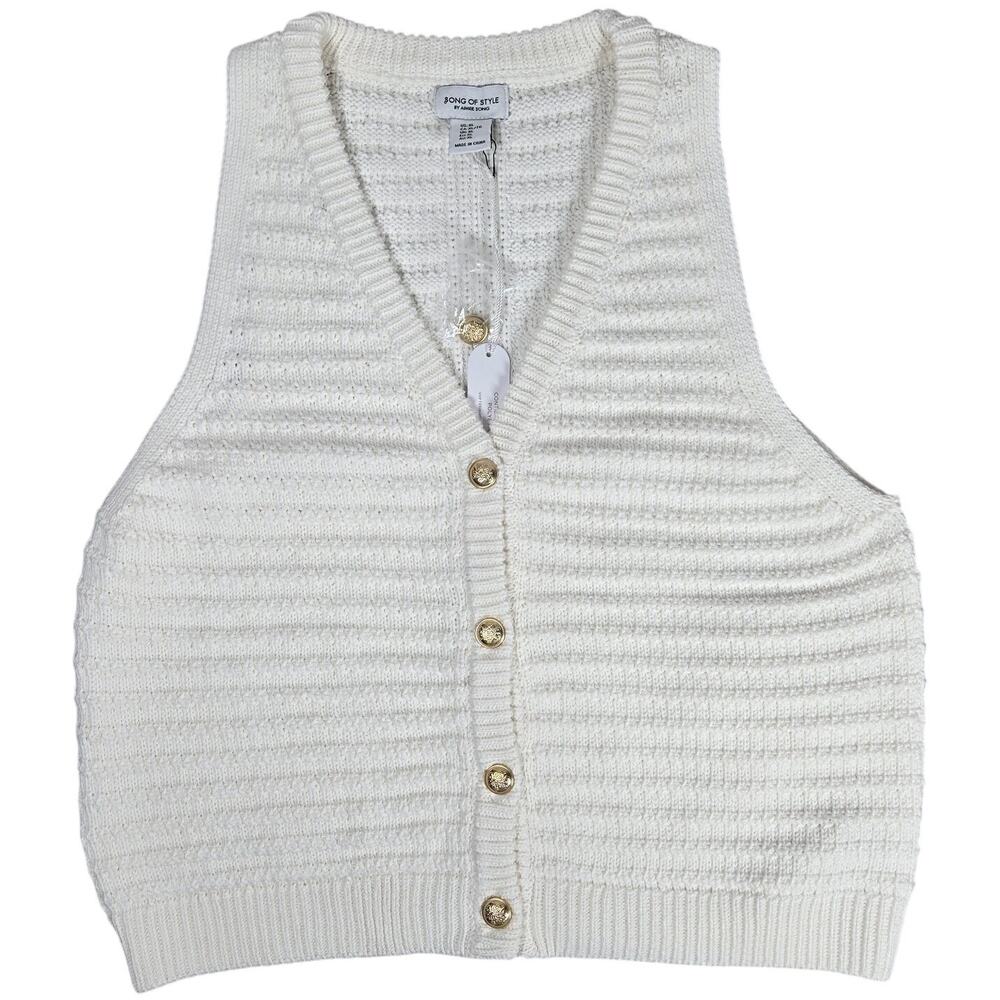 Song of Style by Aimee Song Cream Cable Knit V Neck Button Front Sweater Vest XL